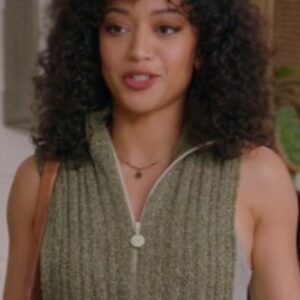 Samantha Logan All American 2024 Green Ribbed Zip Knit Vest