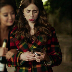 Emily In Paris Lily Collins Checked Multi Color Wool Coat