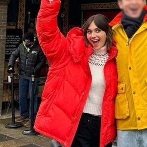 Margot Cat Person 2023 Movie Premiere Red Puffer Jacket