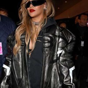 Rihanna F1 Grand Prix Black Leather Jacket