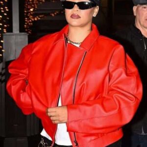 Los Angeles 2025 Rihanna Red Leather Jacket