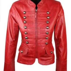 Women Slim Fit Military Style Red Leather Jacket