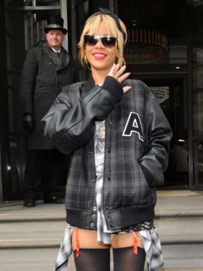 Rihanna In London Black Varsity Jacket