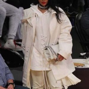 Rihanna LA Lakers Game White Coat