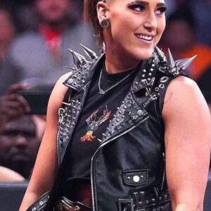 Rhea Ripley WWE Clash at the Castle Black Studded Leather Vest