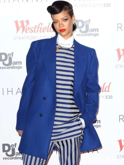 Rihanna at Event Westfield Stratford Blue Blazer