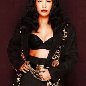 Selena Quintanilla Embroidered Black Coat