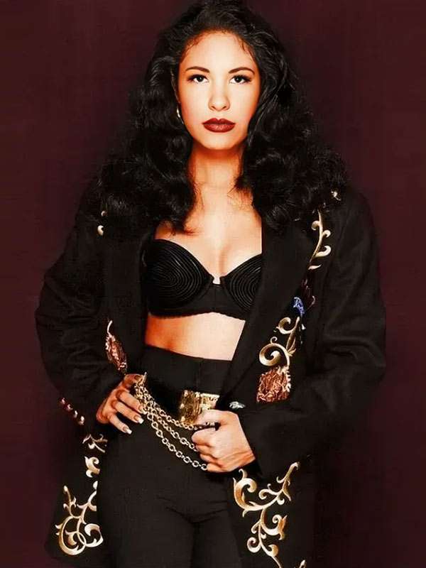 Selena Quintanilla Embroidered Black Coat